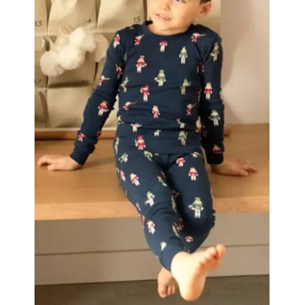New ~ PETIT LEM ~ Boys Navy Blue Nutcracker Print Two-Piece Pajama Set Size 5
